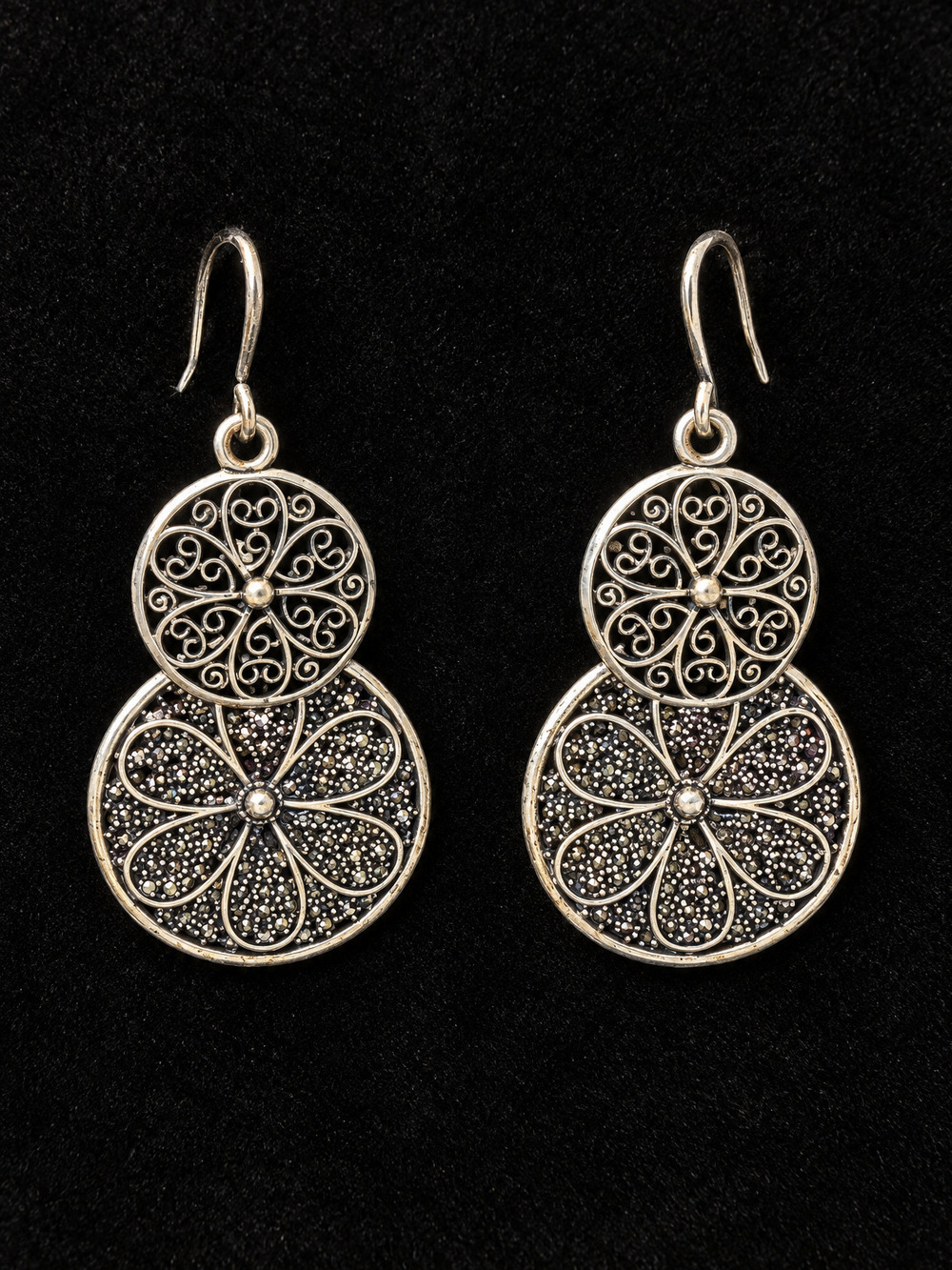 ⚜️ Filigree Drop Earrings | Double Disc Scrollwork | Silver-Tone 💗